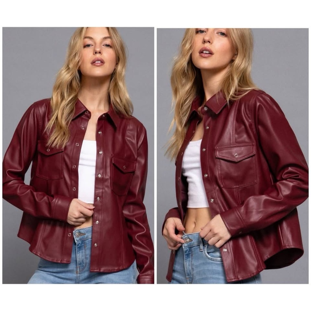 Burgundy Faux Leather Shirt/Jacket